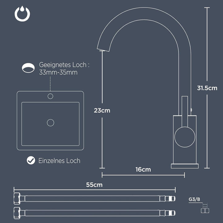 FORIOUS Wasserhahn Küche, Mischbatterie Küche, Küchenarmatur mit 360°Drehbar, Spülenarmatur mit Einh