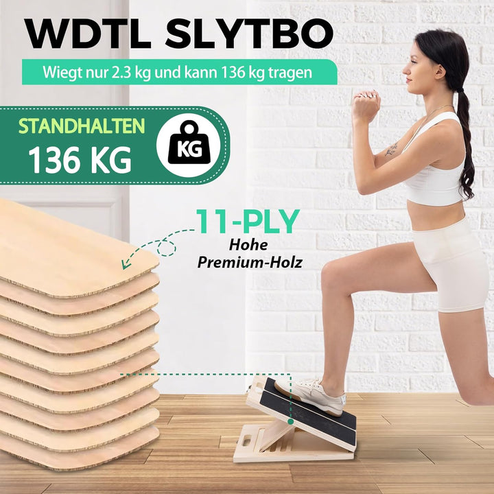 Wadendehner aus Holz mit 5 verstellbaren Winkeln, Schrägbrett für Wadenstreckung und Balance Trainin