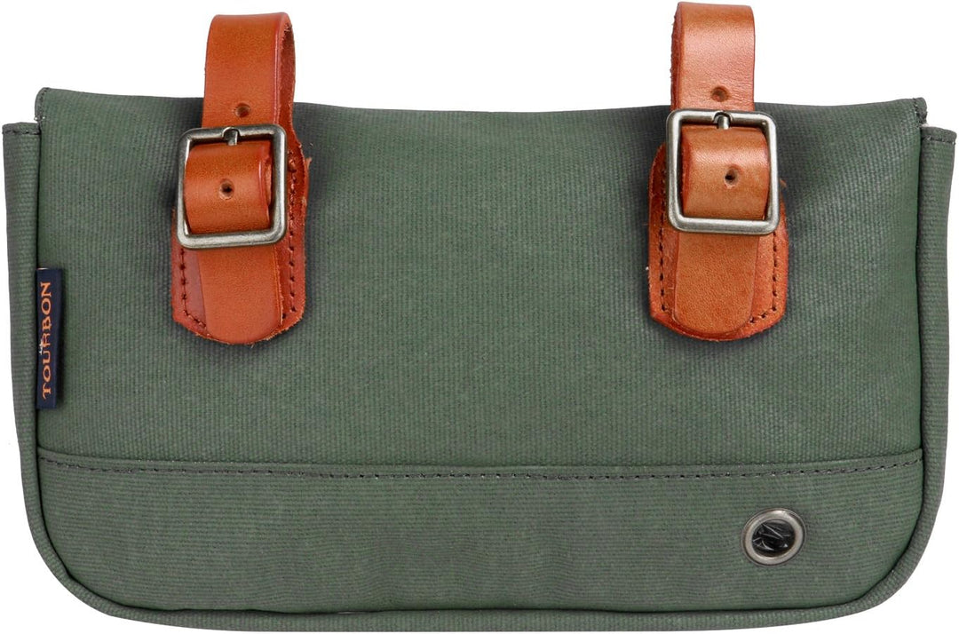 TOURBON Leinwand und Leder Strap Fahrrad Satteltasche Sitz Pack Tasche Grün, Grün