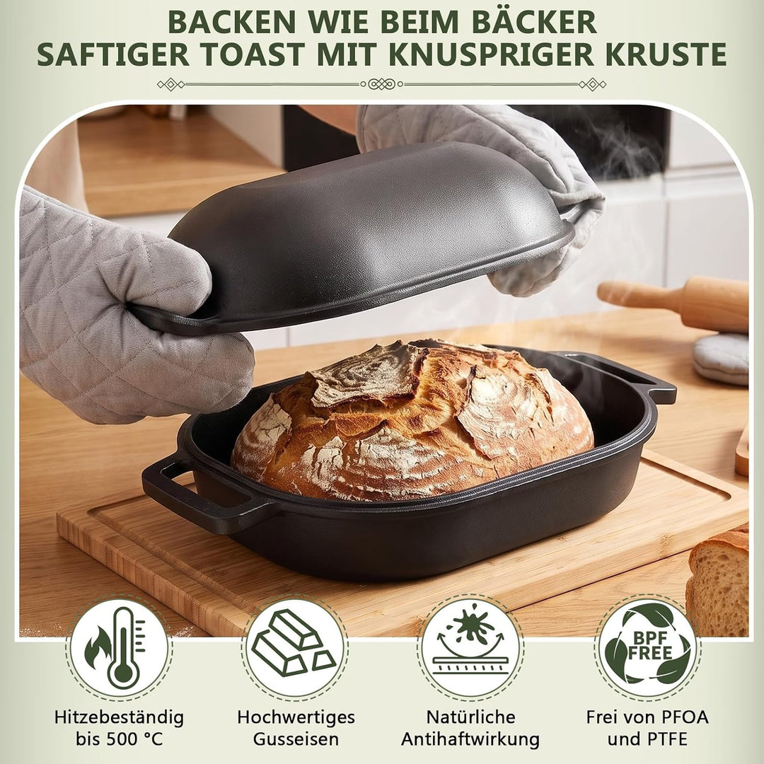 Gusseisen Topf Brot Backen 40cm, Robuste Brotbackform mit Deckel, Gusseisentopf Brotform, Idealer Br