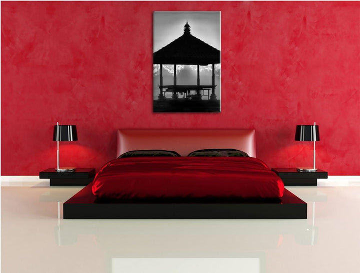 Pixxprint Pagode in Bali im Sonnenuntergang / 100x70cm Leinwandbild bespannt auf Holzrahmen/Wandbild