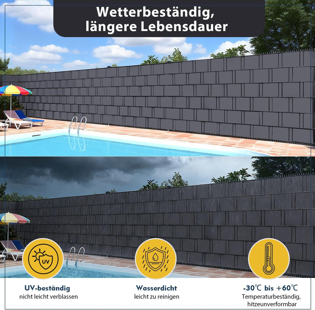 Sekey PVC Sichtschutzstreifen für Doppelstabmatten 35m x 19cm - 26 Befestigungsclips, Doppelstabmatt