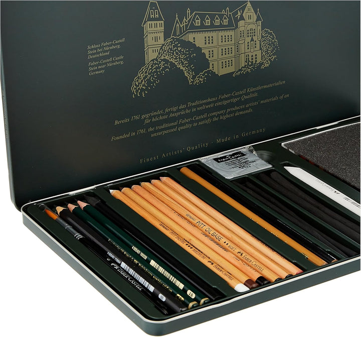 Faber-Castell 112977 - Pitt Monochrome Set im Metalletui, gross, 33-teilig groÃŸ, groÃŸ