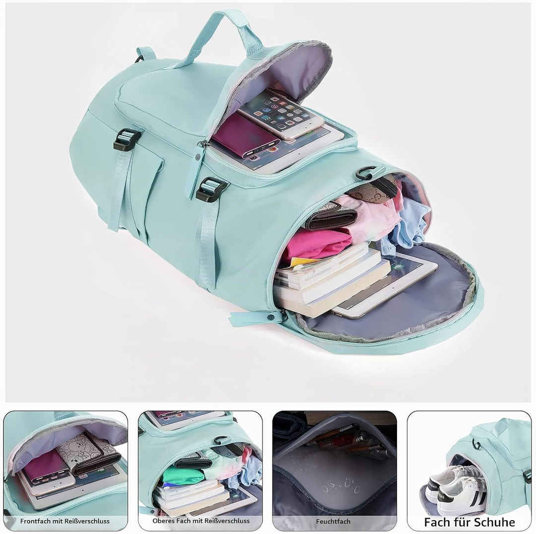 Unisex Sporttasche mit Rucksackfunktion Reisetasche mit Schuhfach Gross Reiserucksack Wasserdicht Le