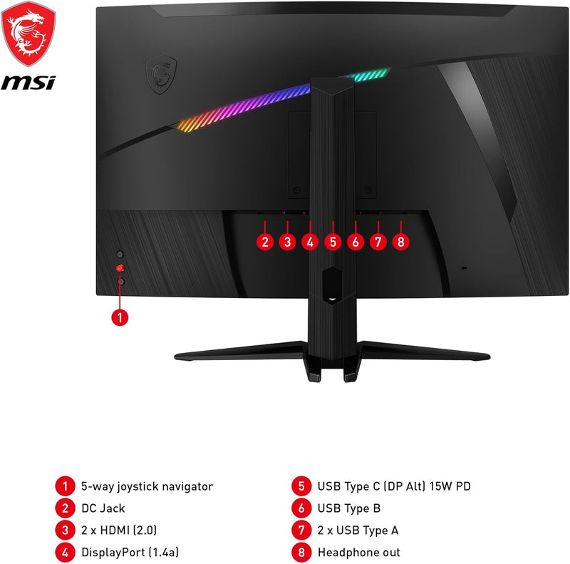 MSI MAG 325CQRXFDE 31,5 Zoll WQHD Curved Gaming Monitor - 1000R, 2560 x 1440 Rapid VA Panel, 240 Hz