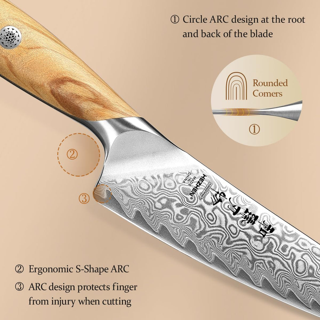 HEZHEN Damast Allzweckmesser, Damastmesser Küchenmesser, Damaskus Stahl Universalmesser, Full Tang G