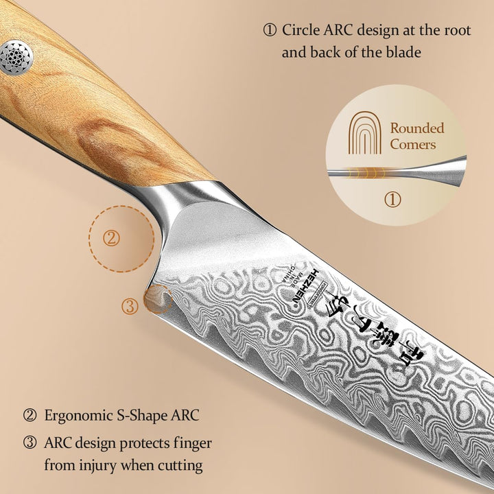 HEZHEN Damast Allzweckmesser, Damastmesser Küchenmesser, Damaskus Stahl Universalmesser, Full Tang G
