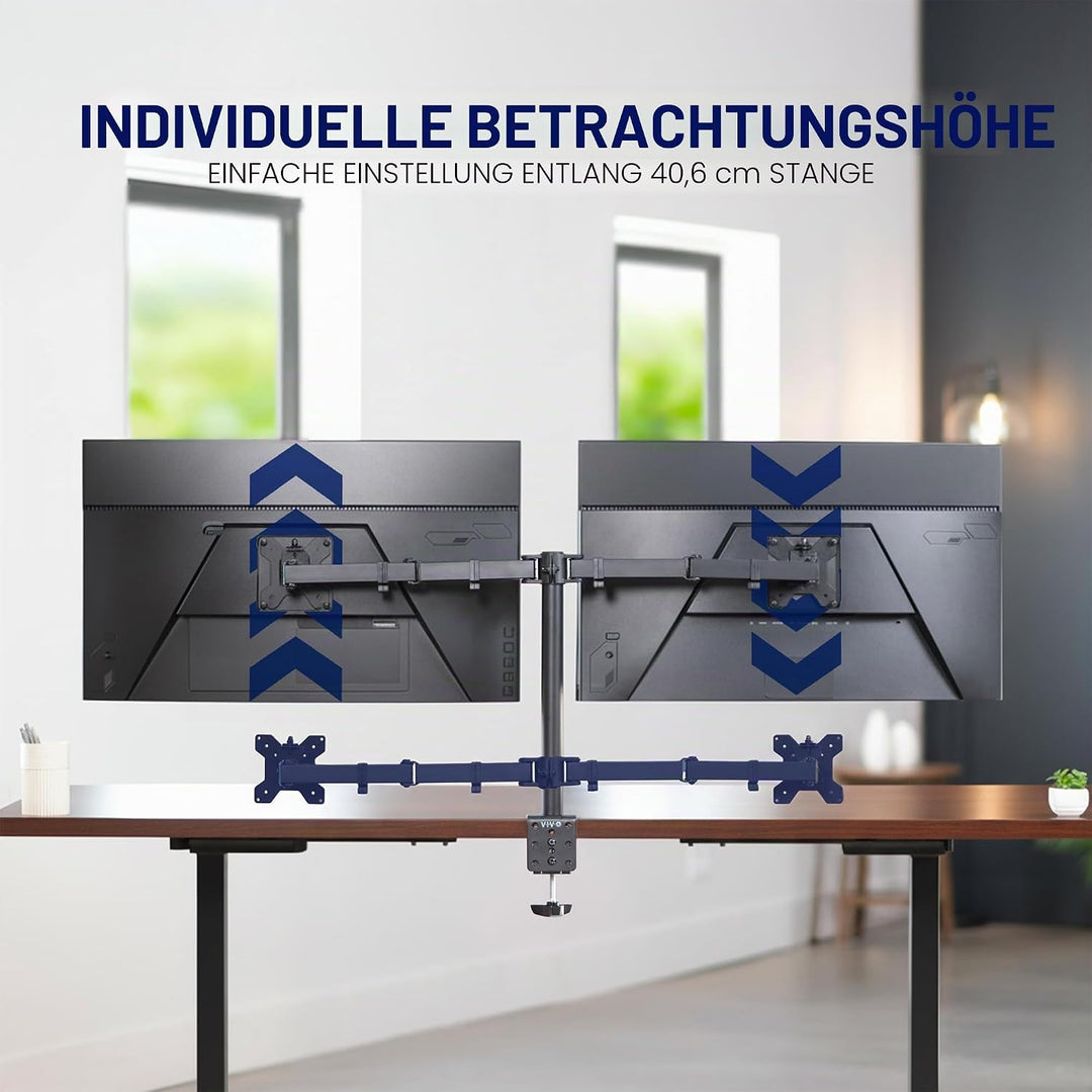VIVO Dual-Monitor-Schreibtischhalterung, Hochleistungs-Vollverstellbarer Ständer, Passend für 2 LCD-