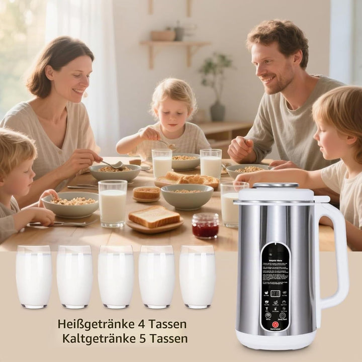 Sojamilch Maschine, Pflanzenmilchbereiter 1200ml - 7-in-1 für Mandel-, Hafer-, Nussmilch mit Selbstr