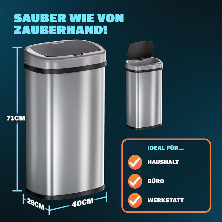 Monzana® Sensor Mülleimer Küche 58 L Automatik mit Bewegungssensor Soft-Close-Deckel Wasserdicht Sma