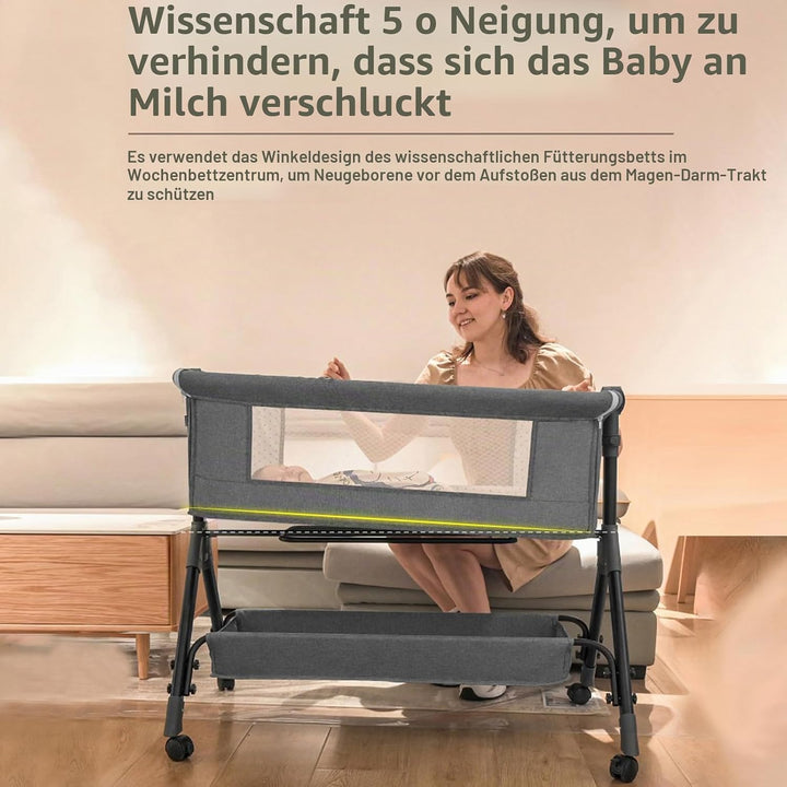 Next to me Krippe höhenverstellbar, tragbares Babybett, stabiles Babybett, 3-in-1, mit waschbarer Ma