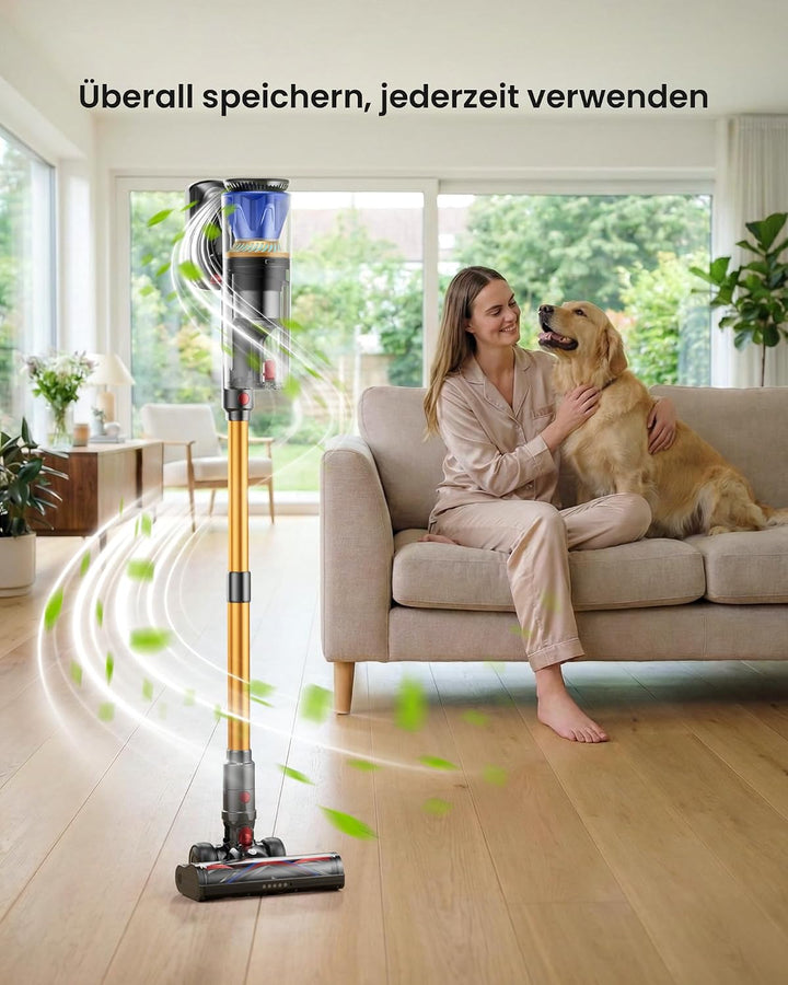 CHEBIO Akku Staubsauger mit DREI Saugmodi, 65KPA/650W/70Mins Staubsauger Kabellos mit LED Touchscree