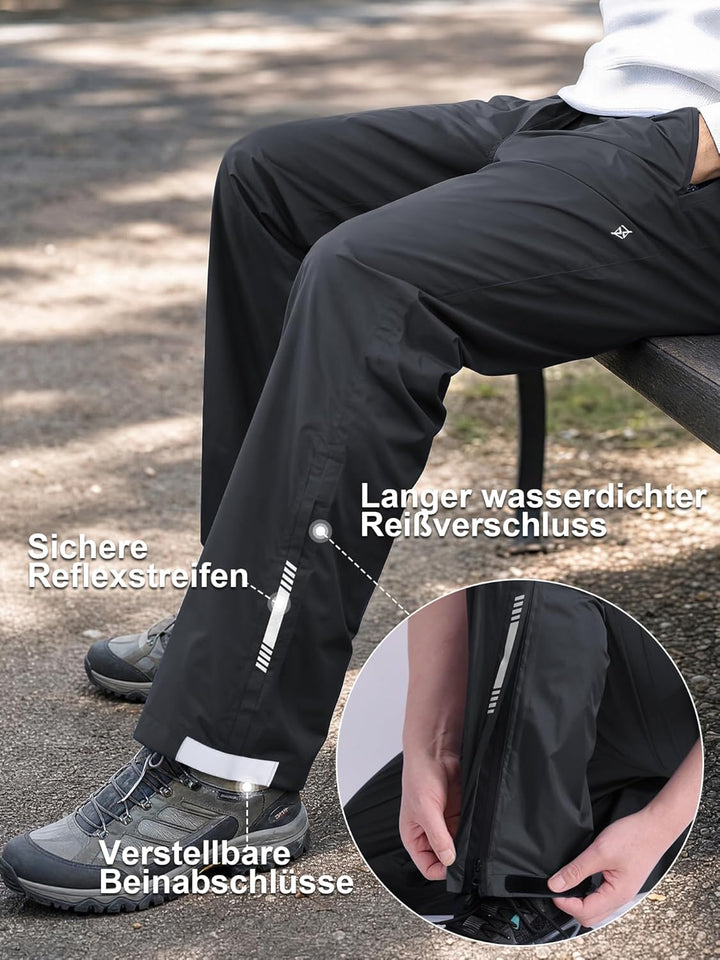 YuKaiChen Herren Regenhose, wasserdichte Überziehhose mit Transportbeutel, Atmungsaktive Outdoor Hos