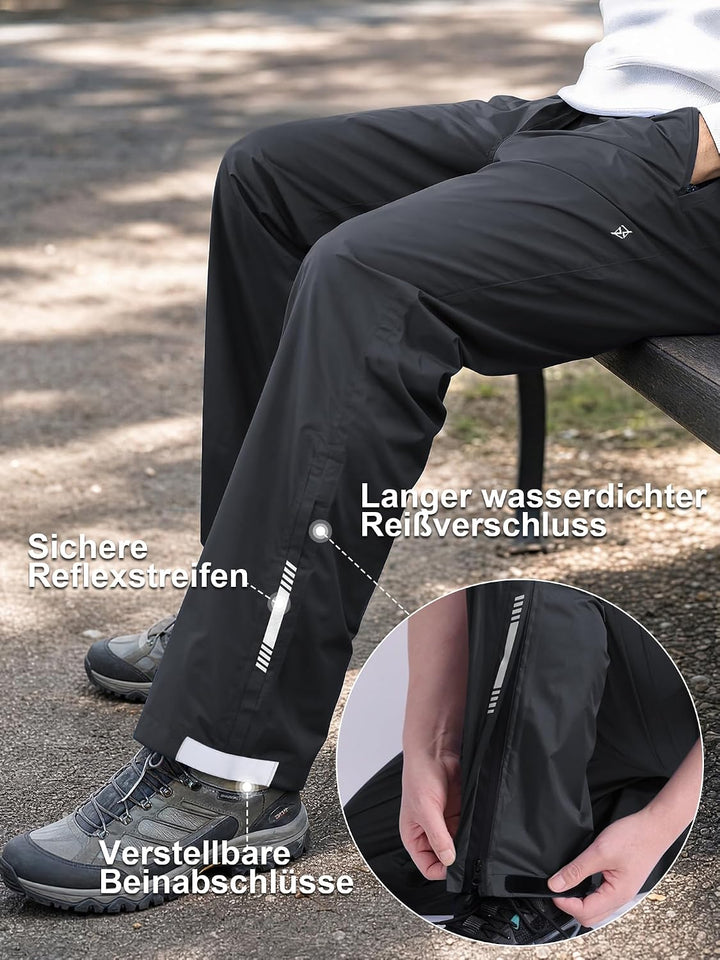 YuKaiChen Herren Regenhose, wasserdichte Überziehhose mit Transportbeutel, Atmungsaktive Outdoor Hos