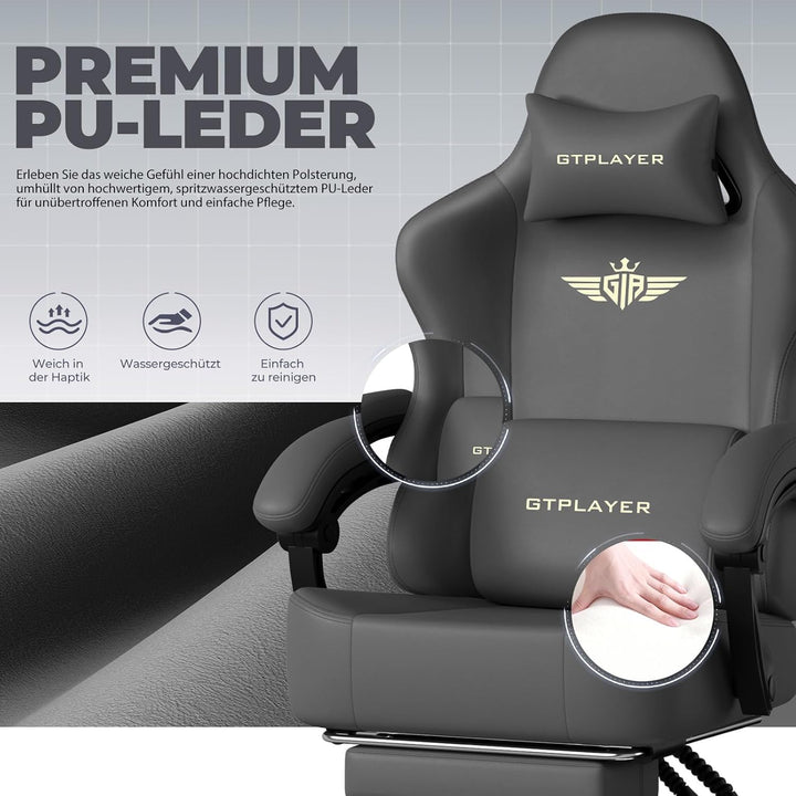 GTPLAYER Gaming Stuhl, Atmungsaktiver Bürostuhl, bürostuhl ergonomisch, Hochwertiger - Kunstleder, E