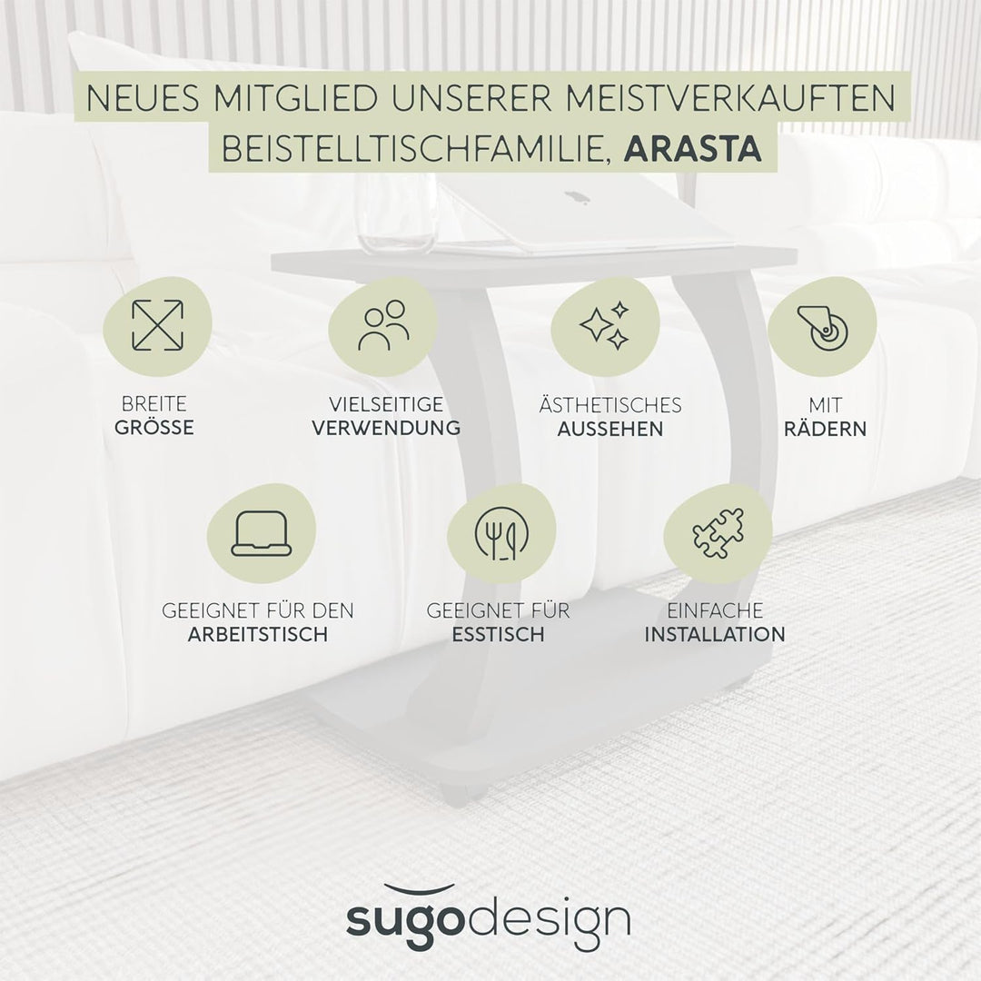 Beistelltisch Couch, mit Rollen, Laptoptisch für Couch, Kleiner Wohnzimmertisch, Sofatisch in stylis