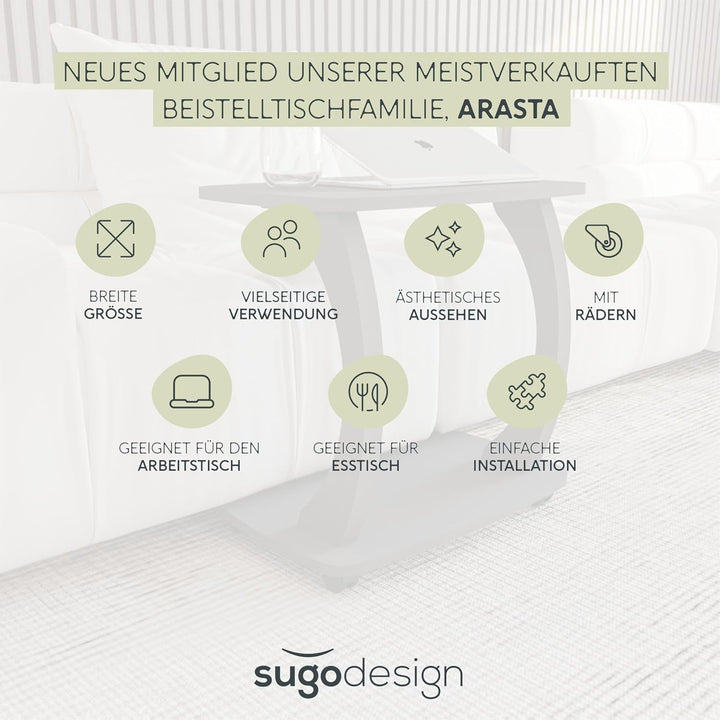 Beistelltisch Couch, mit Rollen, Laptoptisch für Couch, Kleiner Wohnzimmertisch, Sofatisch in stylis