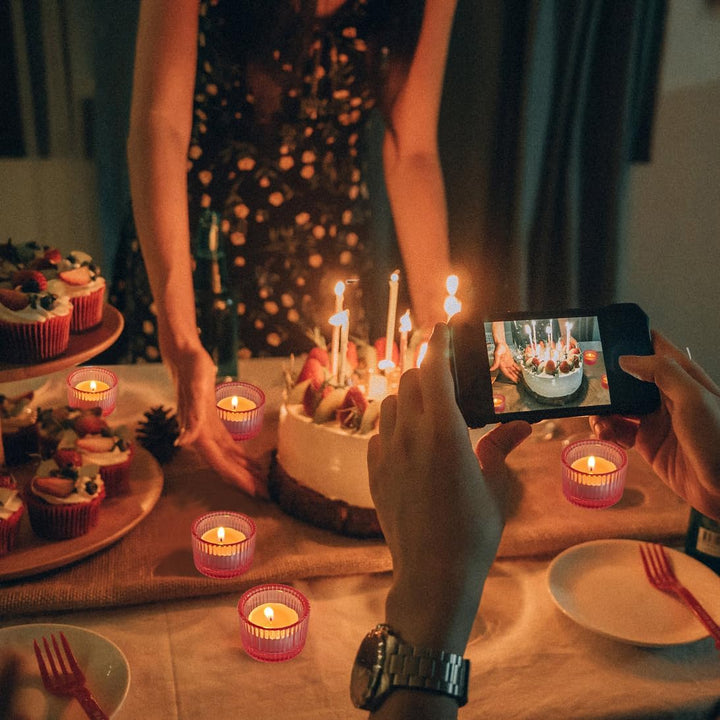 HofferRuffer Teelichthalter, 12 Stück, Glas-Teelichthalter für Abendessen, Hochzeit, Party, Weihnach