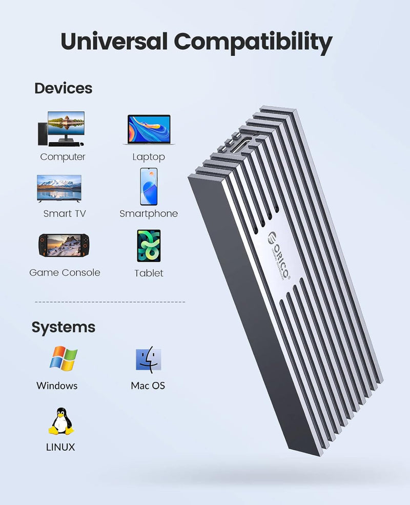 ORICO M.2 NVMe SSD Gehäuse auf 20Gbps USB3.2 Gen2x2 USB-C PCIe Adapter für NVMe M-Key/M+B Key SSD 22