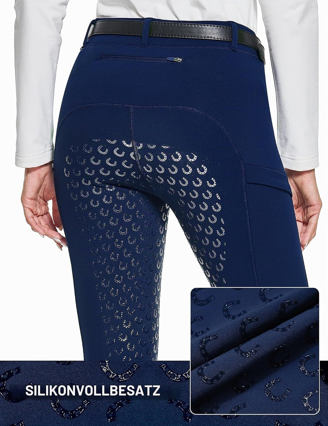 FitsT4 Sports Damen Winterreitleggings Fleece-Reithose Silikon Vollbesatz Reithose mit Reissverschlu