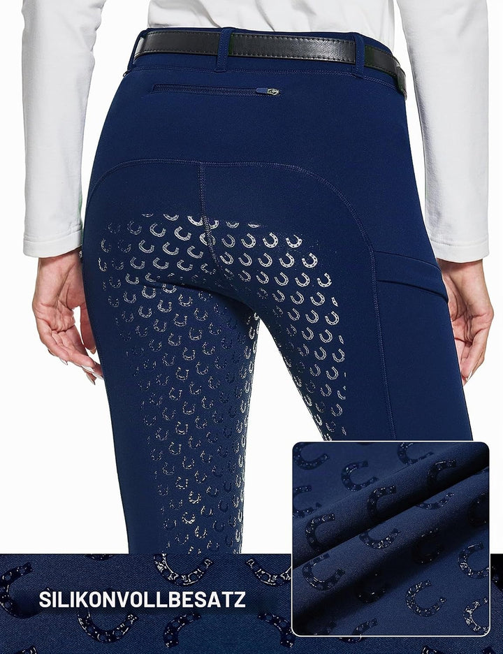FitsT4 Sports Damen Winterreitleggings Fleece-Reithose Silikon Vollbesatz Reithose mit Reissverschlu