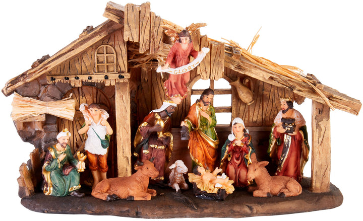 BRUBAKER Weihnachtskrippe - 32 cm Krippenset mit 11 handbemalten Figuren - Weihnachtsfigur Krippe au