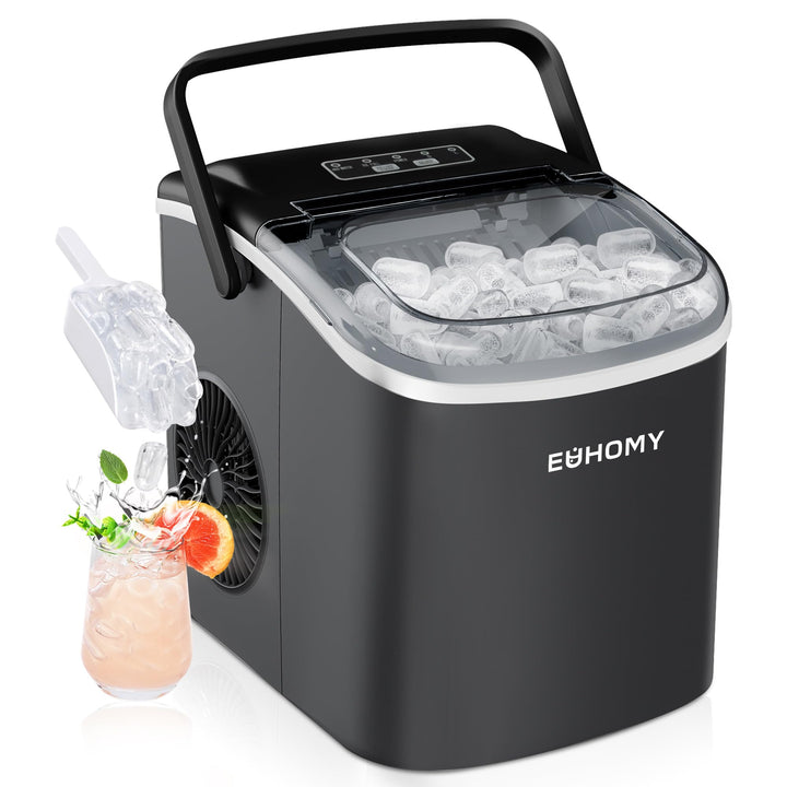 EUHOMY Eiswürfelmaschine 12 kg/24 h, 9 Würfel in 6 Minuten, selbstreinigende Eismaschine, mit Griff,