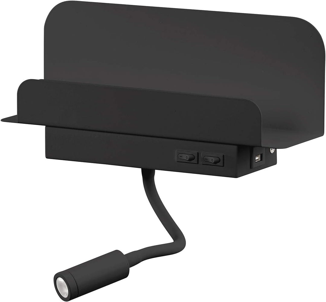Carlo Milano Leselampe Bett: Wandregal mit Leselicht, Nachtlicht & USB-Ladeport, 445 Lumen, schwarz