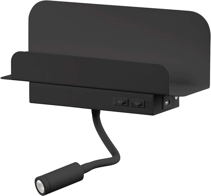 Carlo Milano Leselampe Bett: Wandregal mit Leselicht, Nachtlicht & USB-Ladeport, 445 Lumen, schwarz