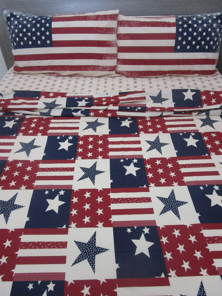 Bettwäsche-Set für Doppelbett, Motiv: Amerika, 100 % reine natürliche Baumwolle.