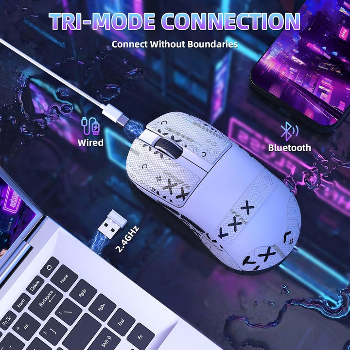 ZIYOU LANG×MAGIC-REFINER AJ199 Kabellose Gaming Maus Leicht, 49g Tri-Modus 2.4G/BT/Kabel, PixArt PAW