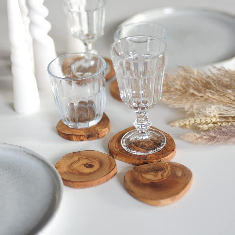HOFMEISTER® Untersetzer 4er Set Olivenholz - Glasuntersetzer aus Holz aus 4 Olivenholzscheiben - Nat