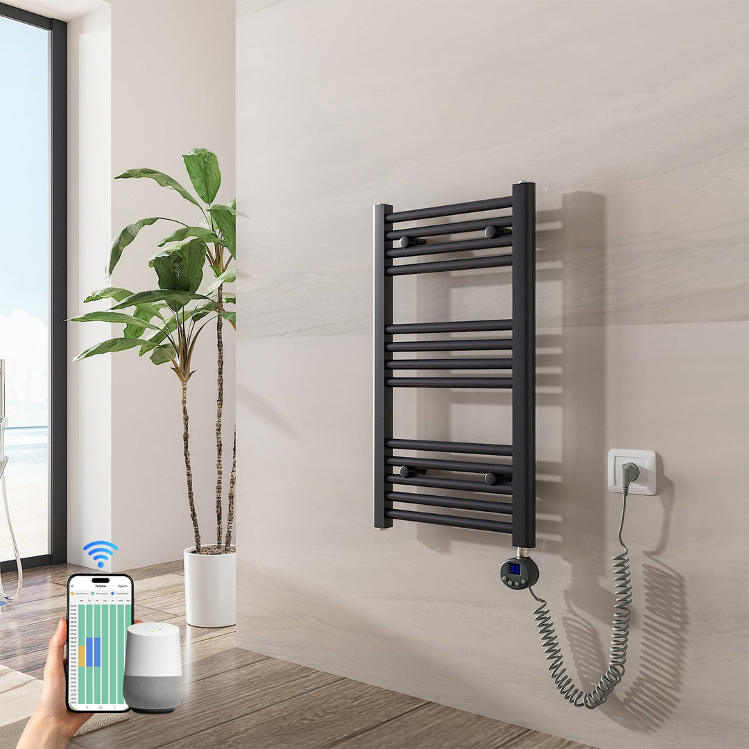 Heilmetz Badheizkörper Elektrisch mit Smart WiFi Heizstab 300W Leistung 700 x 400 mm Anthrazit Gerad