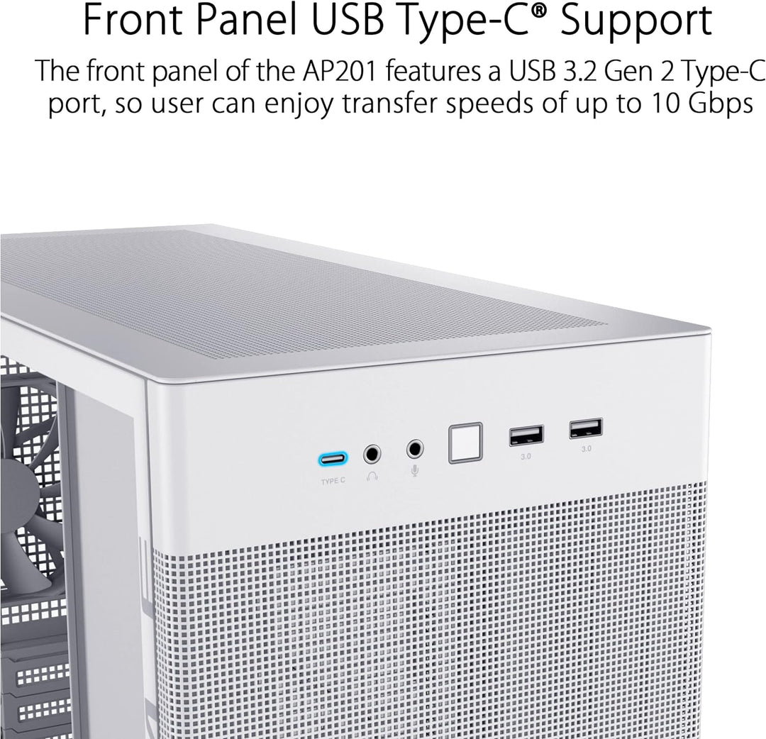 ASUS Prime AP201 Tempered Glass MicroATX Gehäuse weiss (33 Liter, unterstützt 360-mm-Kühler, Grafikk