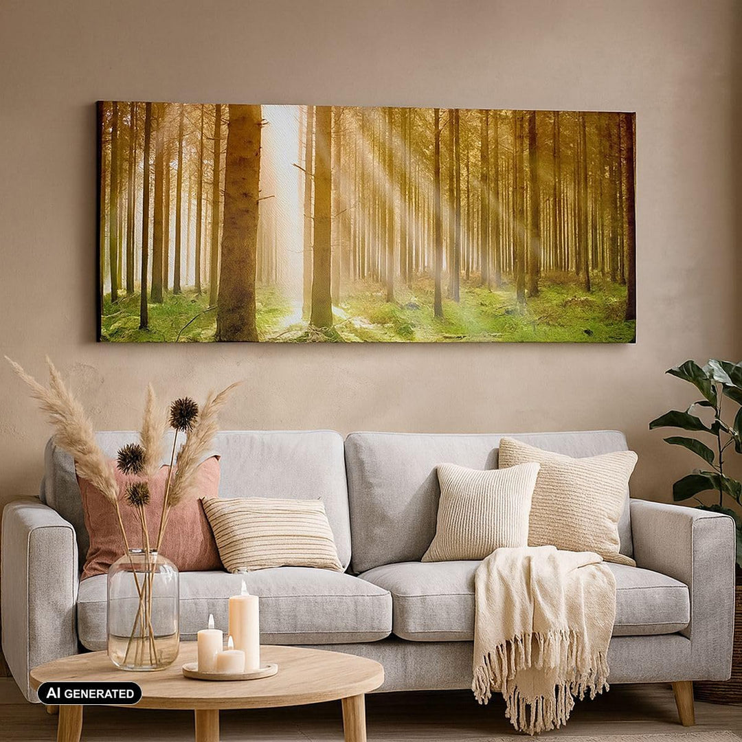 Wandbilder Dekoration Wohnzimmer Bäume Sonne Natur Panorama Bilder auf Leinwand 120x50cm Leinwandbil