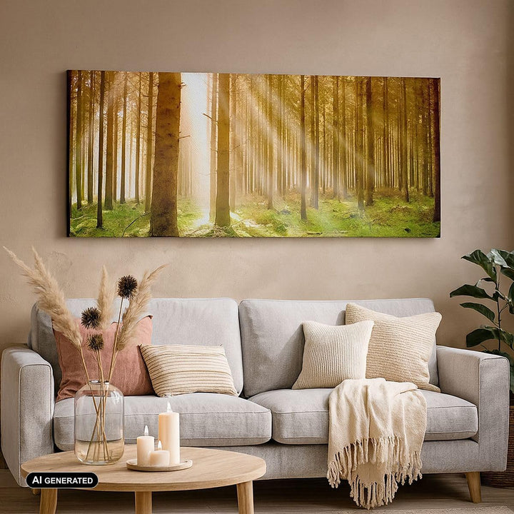 Wandbilder Dekoration Wohnzimmer Bäume Sonne Natur Panorama Bilder auf Leinwand 120x50cm Leinwandbil