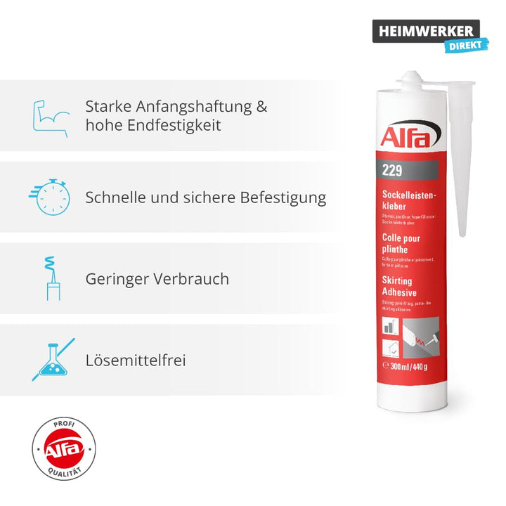 8x Alfa Sockelleistenkleber 300ml/440g weisser Montagekleber mit hoher Anfangshaftung zur Befestigun