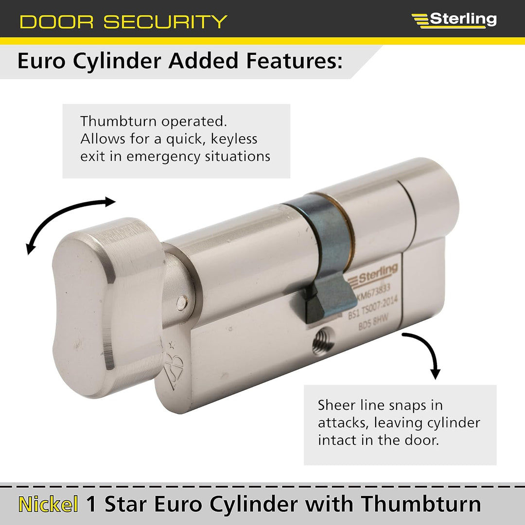Sterling Int Ext BS1 ETN4040 Knaufzylinder, satiniertes Nickel, innen 40 mm, aussen 50 mm (90 mm ins
