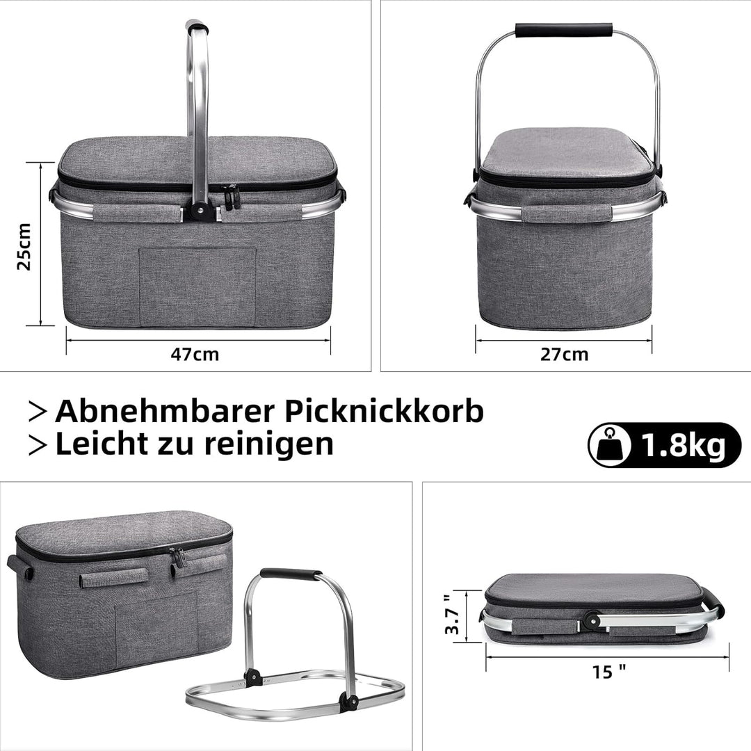 ALLCAMP Gross Faltbar Isoliert Kühltasche - Einkaufskorb Thermo Mit Deckel, Abnehmbarer Picknickkorb