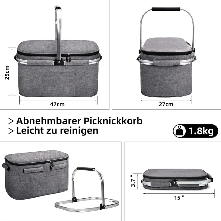 ALLCAMP Gross Faltbar Isoliert Kühltasche - Einkaufskorb Thermo Mit Deckel, Abnehmbarer Picknickkorb