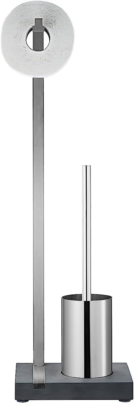 blomus -MENOTO- Stand WC-Garnitur aus mattiertem Edelstahl, freistehender Toilettenbutler, platzspar