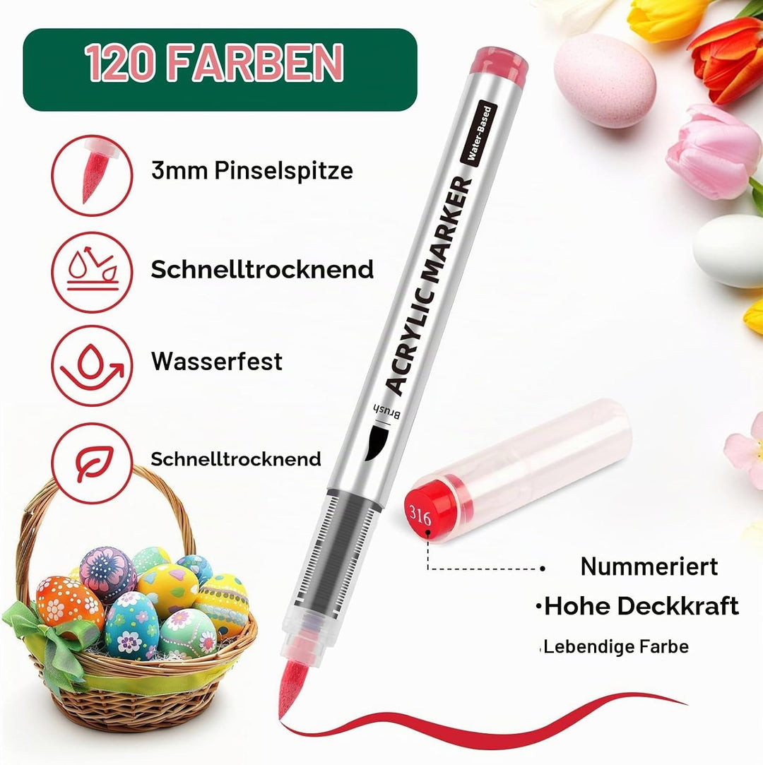 ABEIER 120 Farben Acrylstifte für Steine Wasserfest Brush Tip Acrylic Pens Set, Acrylmarker Schnellt
