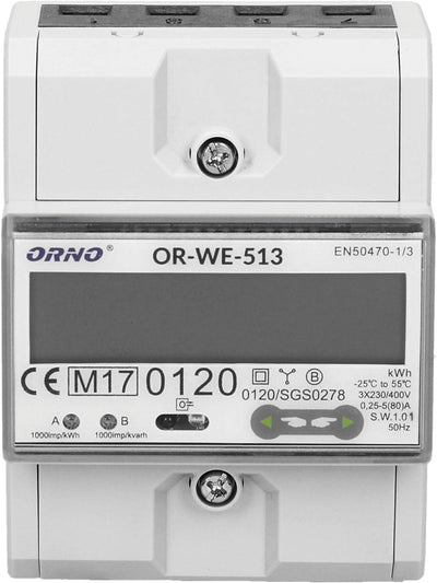 ORNO OR-WE-513 Stromzähler Hutschiene 3-Phasen-Anzeige des Stromverbrauchs mit MID Zertifikat, 0,25A