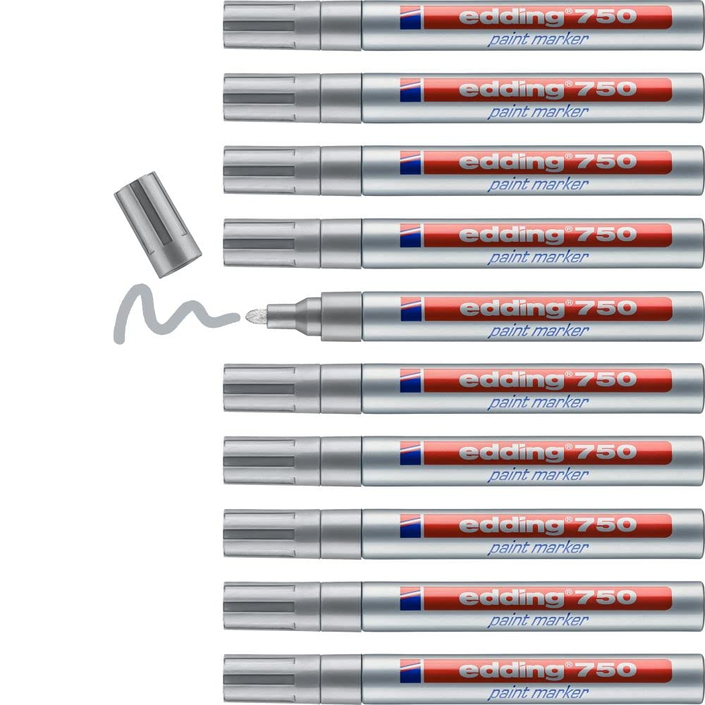 edding 750 Lackmarker - silber - 10 Stifte - Rundspitze 2-4 mm - Lackstift zur Markierung und Beschr