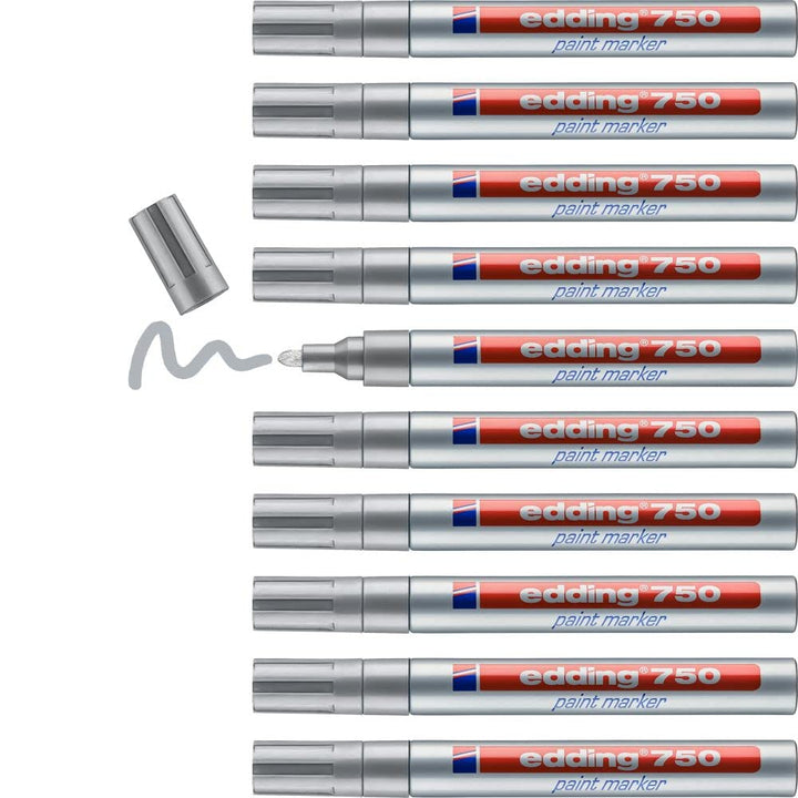 edding 750 Lackmarker - silber - 10 Stifte - Rundspitze 2-4 mm - Lackstift zur Markierung und Beschr