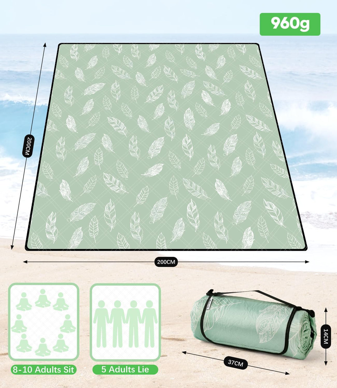 Picknickdecke wasserdicht waschbar, Stranddecke Sandfrei XXL Campingdecke Strandmatte isoliert mit w