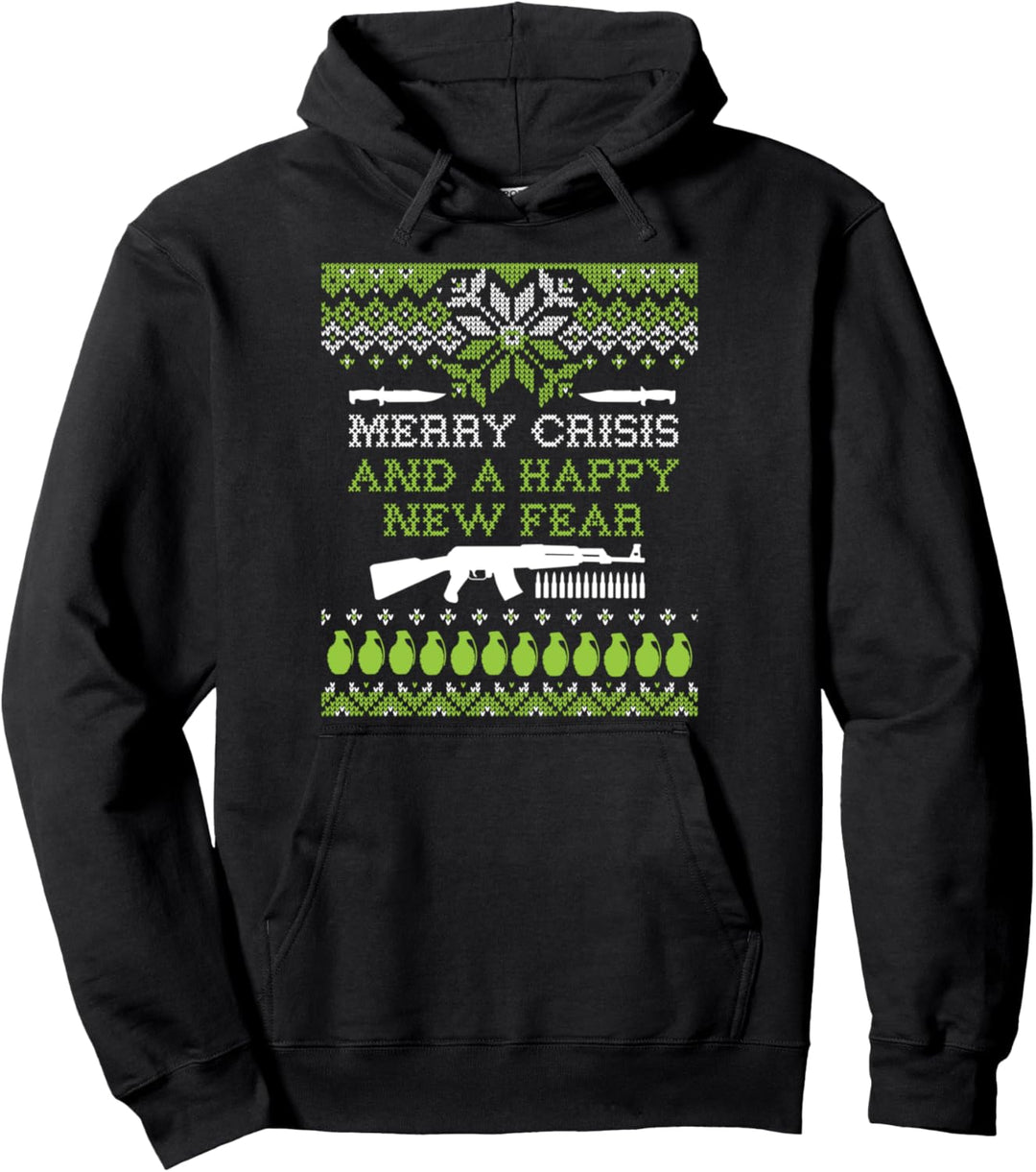Ugly Christmas Pun "Merry Crisis & A Happy New Fear" lustig Pullover Hoodie