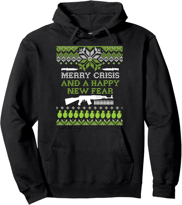 Ugly Christmas Pun "Merry Crisis & A Happy New Fear" lustig Pullover Hoodie