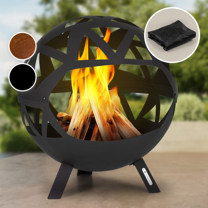 blumfeldt Feuerschale, Robuste Stahl-Feuerschale Gross für Balkon & Camping, Mobile 68 cm, Feuerscha