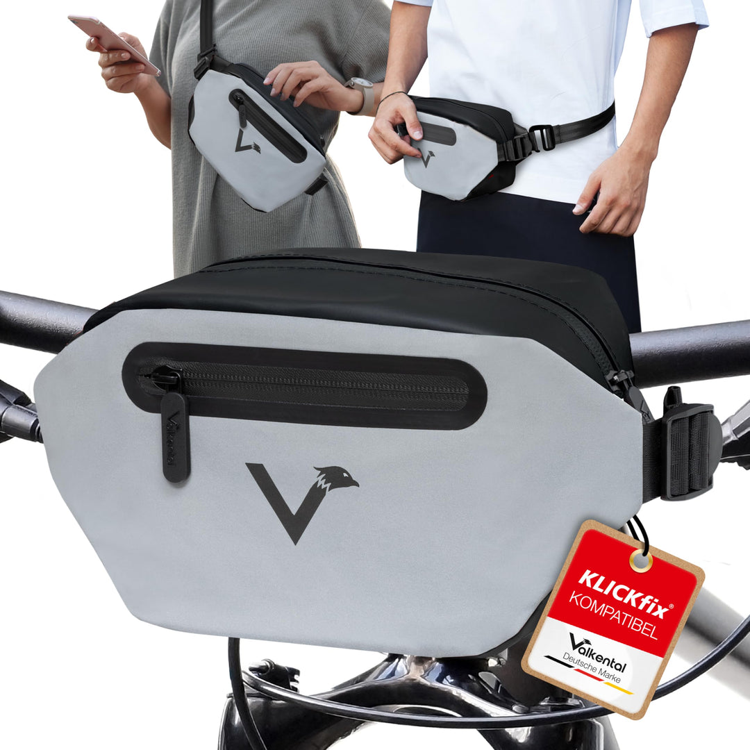 Valkental x KLICKfix 3in1 Lenkertasche 4L, Handyfach, Ebike geeignet | Vollreflektierend für hohe Si